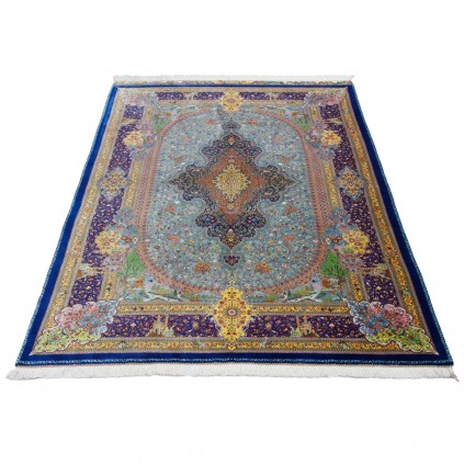 فرش دستباف طرح لچک ترنج تمام ابریشم قم 135 × 212 کد 10200409