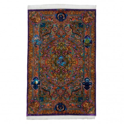 فرش دستباف طرح لچک ترنج تمام ابریشم قم 137 × 210 کد 10200410