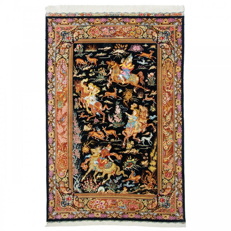 فرش دستباف طرح سراسر تمام ابریشم قم 137 × 206 کد 10200413