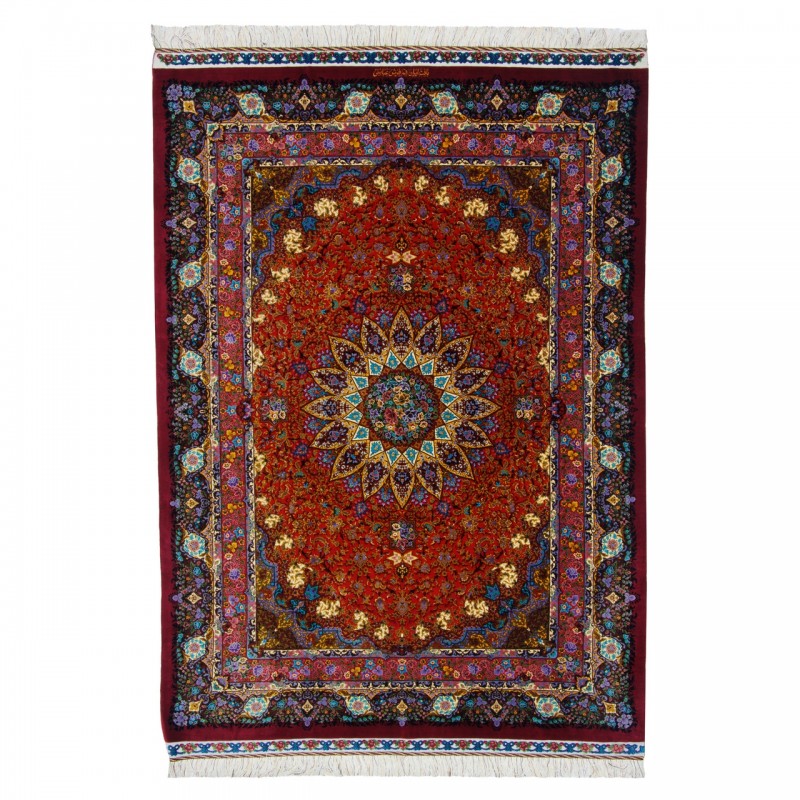 فرش دستباف طرح لچک ترنج تمام ابریشم قم 150 × 215 کد 10300415