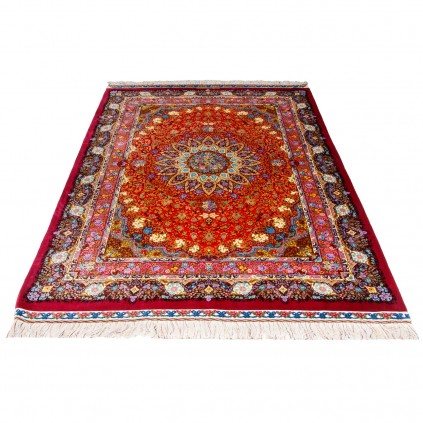 فرش دستباف طرح لچک ترنج تمام ابریشم قم 150 × 215 کد 10300415