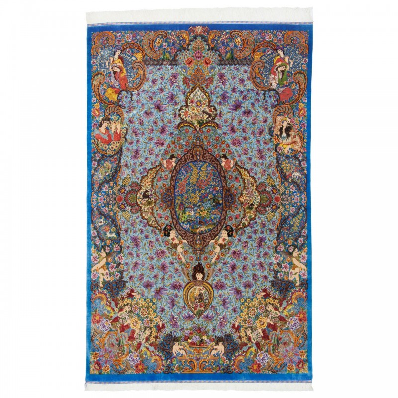 فرش دستباف طرح لچک ترنج تمام ابریشم قم 130 × 207 کد 10200419