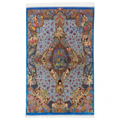 فرش دستباف طرح لچک ترنج تمام ابریشم قم 130 × 207 کد 10200419