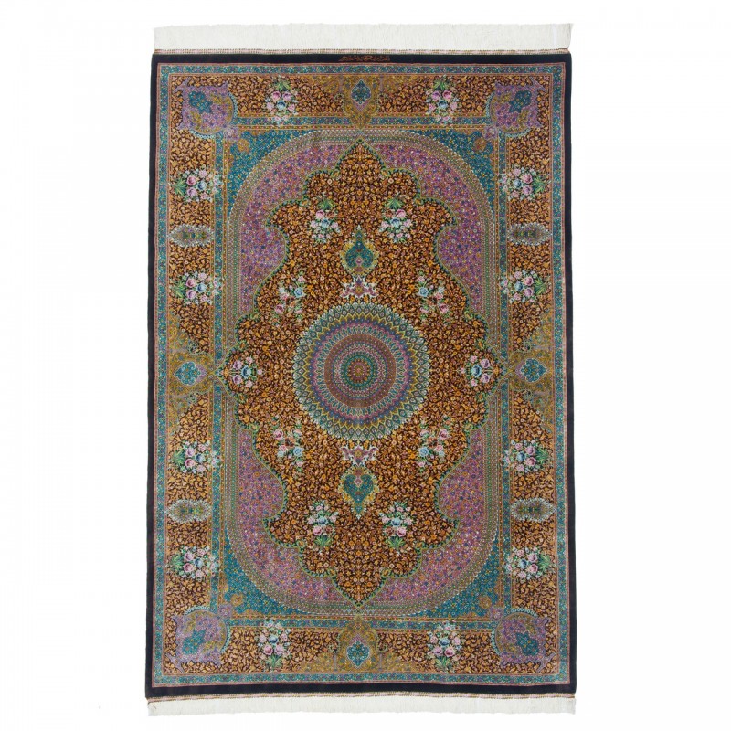 فرش دستباف طرح لچک ترنج تمام ابریشم قم 131 × 196 کد 10200420