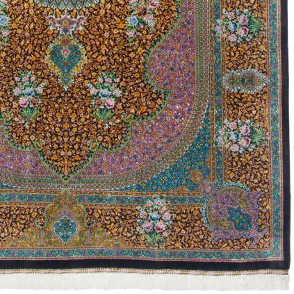 فرش دستباف طرح لچک ترنج تمام ابریشم قم 131 × 196 کد 10200420