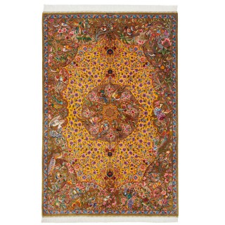 فرش دستباف طرح ترنج دار تمام ابریشم قم 136 × 203 کد 10200422