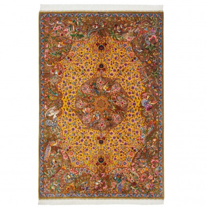 فرش دستباف طرح ترنج دار تمام ابریشم قم 136 × 203 کد 10200422