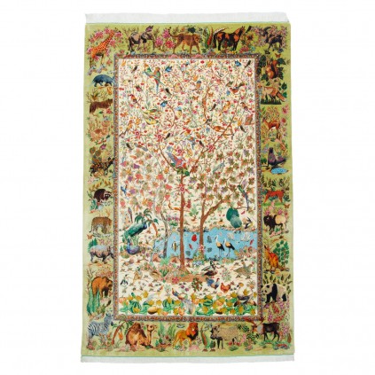 فرش دستباف طرح درختی تمام ابریشم قم 150 × 240 کد 10300423