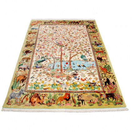 فرش دستباف طرح درختی تمام ابریشم قم 150 × 240 کد 10300423