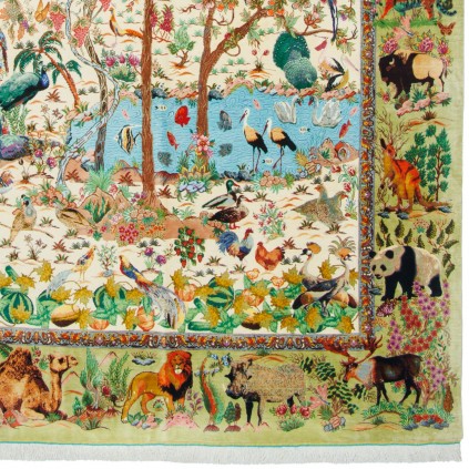 فرش دستباف طرح درختی تمام ابریشم قم 150 × 240 کد 10300423