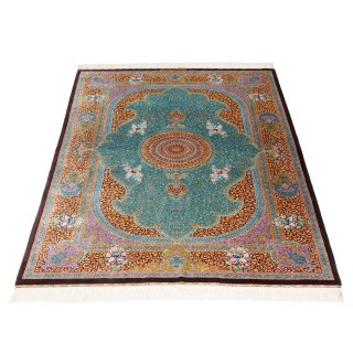 فرش دستباف طرح لچک ترنج تمام ابریشم قم 129 × 198 کد 10200424