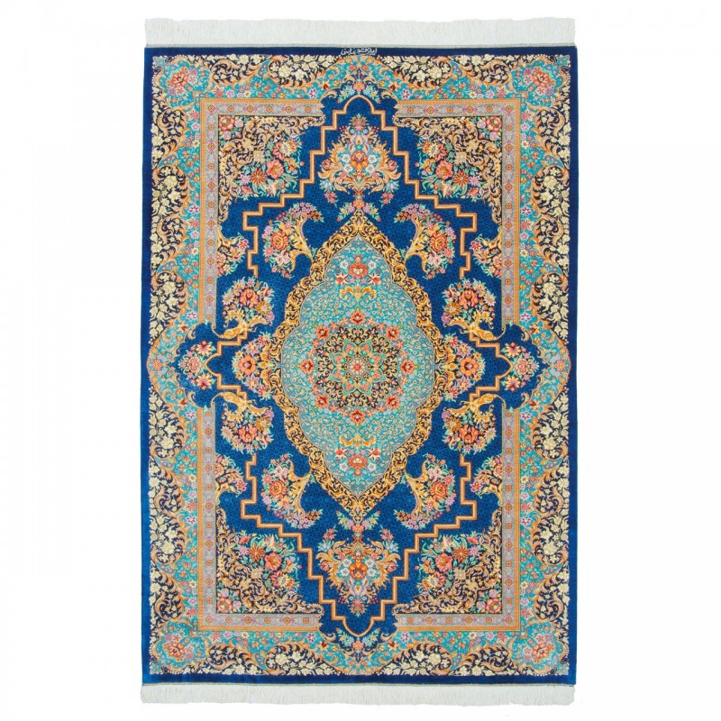 فرش دستباف طرح لچک ترنج تمام ابریشم قم 138 × 202 کد 10200426