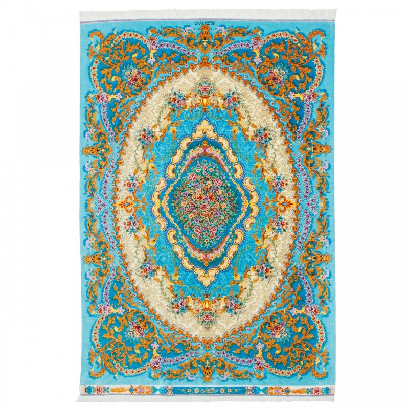 فرش دستباف طرح ترنج دار تمام ابریشم قم 134 × 200 کد 10200431