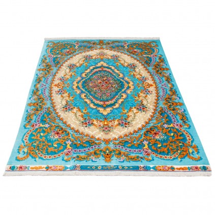 فرش دستباف طرح ترنج دار تمام ابریشم قم 134 × 200 کد 10200431