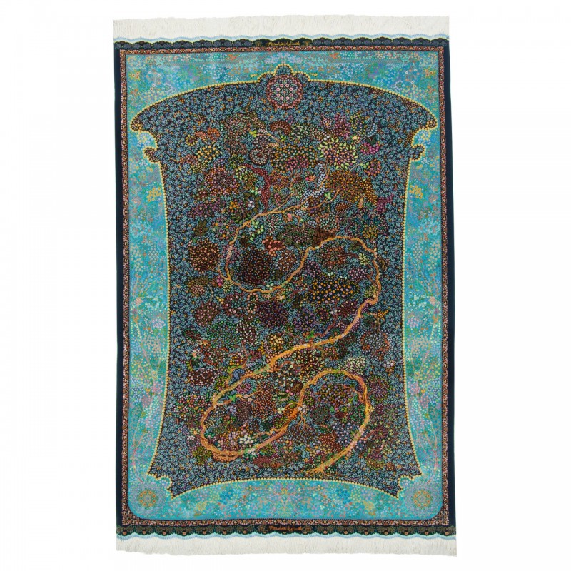 فرش دستباف طرح درختی تمام ابریشم قم 132 × 195 کد 10200434