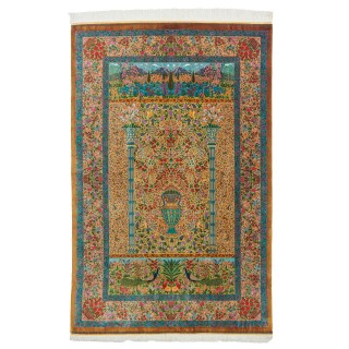 فرش دستباف طرح گلدانی تمام ابریشم قم 131 × 203 کد 10200435