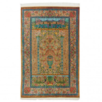 فرش دستباف طرح گلدانی تمام ابریشم قم 131 × 203 کد 10200435