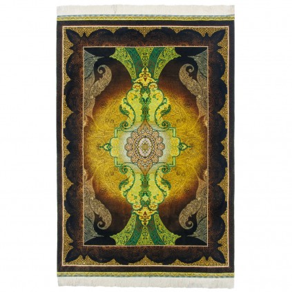 فرش دستباف طرح ترنج دار تمام ابریشم قم 141 × 205 کد 10200437