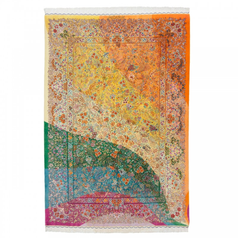 فرش دستباف طرح سراسر تمام ابریشم قم 135 × 200 کد 10200438