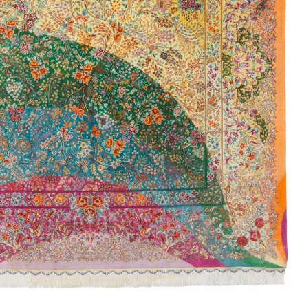 فرش دستباف طرح سراسر تمام ابریشم قم 135 × 200 کد 10200438