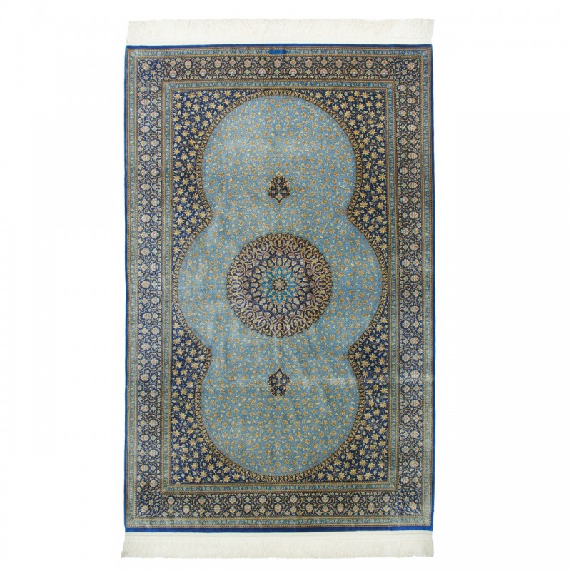 فرش دستباف طرح لچک ترنج تمام ابریشم قم 129 × 205 کد 10200442