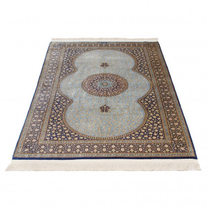 فرش دستباف طرح لچک ترنج تمام ابریشم قم 129 × 205 کد 10200442