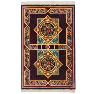 فرش دستباف طرح چند ترنج تمام ابریشم قم 130 × 202 کد 10200445