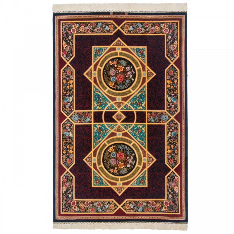 فرش دستباف طرح چند ترنج تمام ابریشم قم 130 × 202 کد 10200445