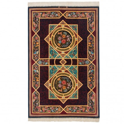 فرش دستباف طرح چند ترنج تمام ابریشم قم 130 × 202 کد 10200445