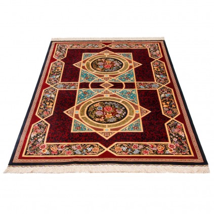 فرش دستباف طرح چند ترنج تمام ابریشم قم 130 × 202 کد 10200445