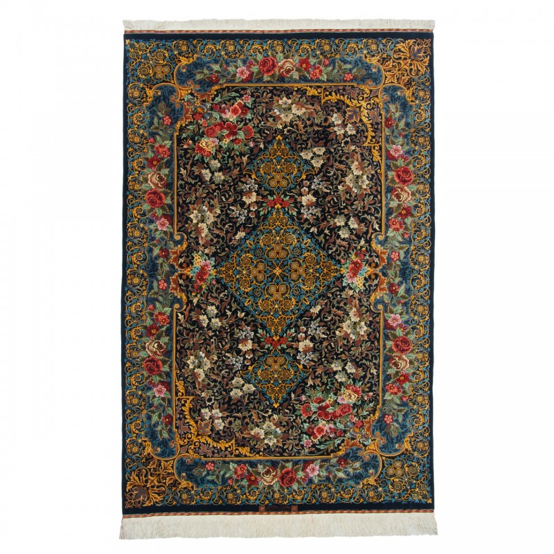 فرش دستباف طرح لچک ترنج تمام ابریشم قم 135 × 205 کد 10200446