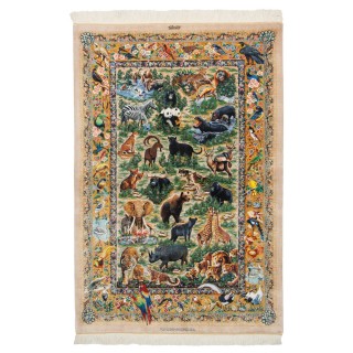 فرش دستباف طرح سراسر تمام ابریشم قم 135 × 200 کد 10200447