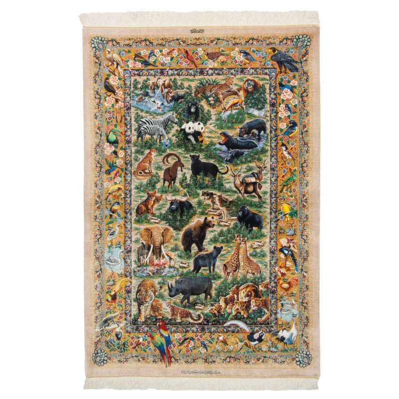 فرش دستباف طرح سراسر تمام ابریشم قم 135 × 200 کد 10200447