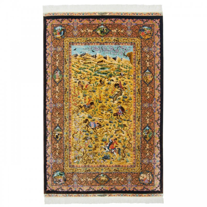 فرش دستباف طرح سراسر تمام ابریشم قم 137 × 212 کد 10200449