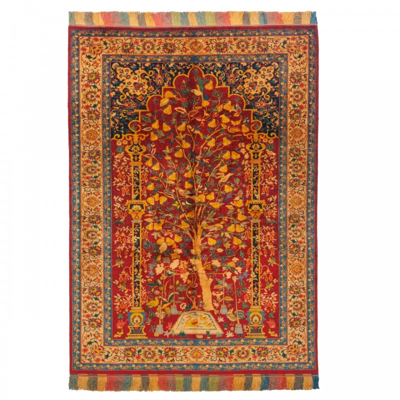 فرش دستباف طرح محرابی تمام ابریشم سرخس 144 × 200 کد 10200453