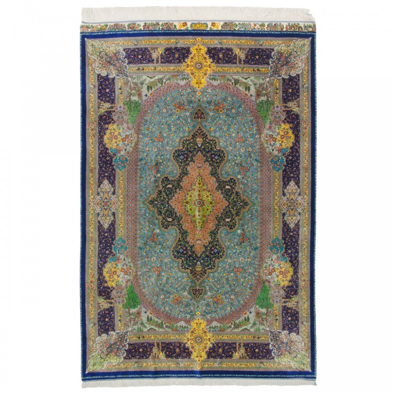 فرش دستباف طرح لچک ترنج تمام ابریشم قم 135 × 204 کد 10200454