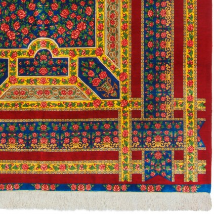 فرش دستباف طرح ترنج دار تمام ابریشم قم 138 × 200 کد 10200455