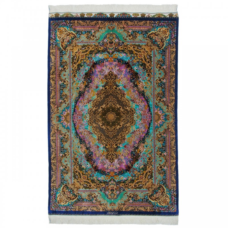 فرش دستباف طرح لچک ترنج تمام ابریشم قم 193 × 203 کد 10300458