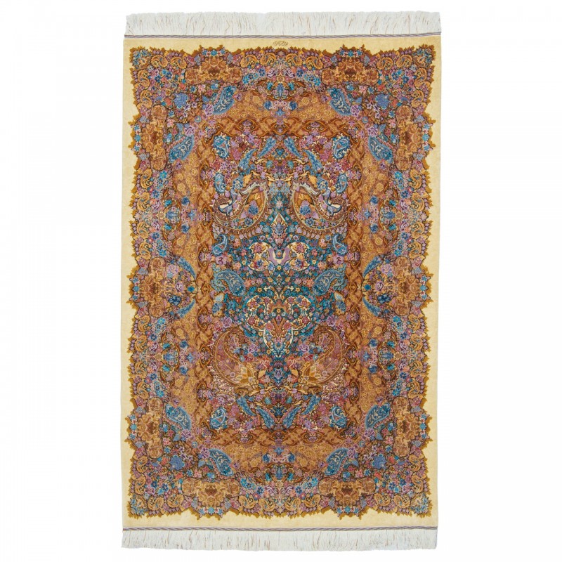 فرش دستباف طرح سراسر تمام ابریشم قم 140 × 215 کد 10300460