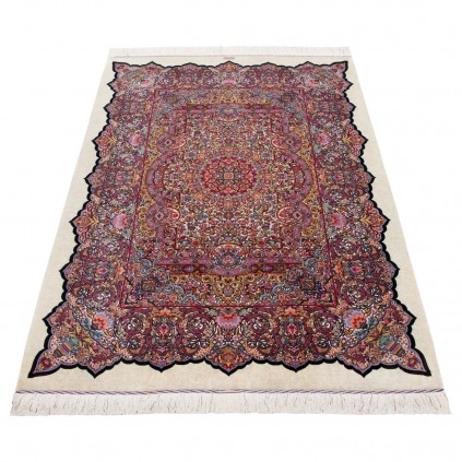 فرش دستباف طرح لچک ترنج تمام ابریشم قم 147 × 206 کد 10300461