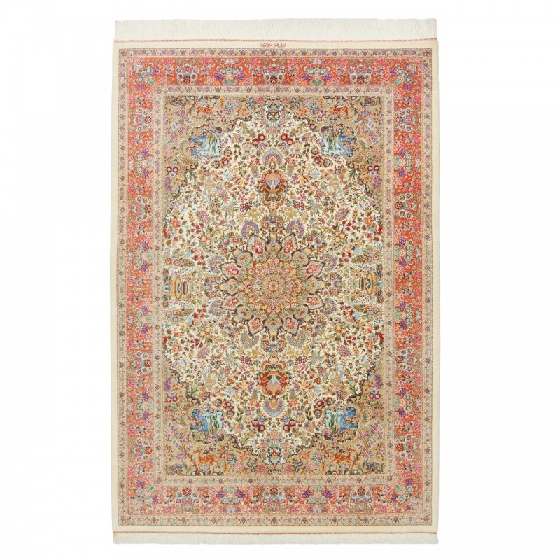 فرش دستباف طرح لچک ترنج تمام ابریشم قم 135 × 203 کد 10200462