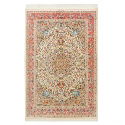 فرش دستباف طرح لچک ترنج تمام ابریشم قم 135 × 203 کد 10200462