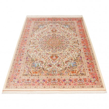 فرش دستباف طرح لچک ترنج تمام ابریشم قم 135 × 203 کد 10200462