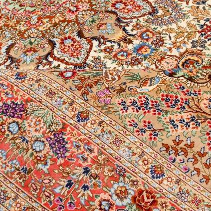 فرش دستباف طرح لچک ترنج تمام ابریشم قم 135 × 203 کد 10200462