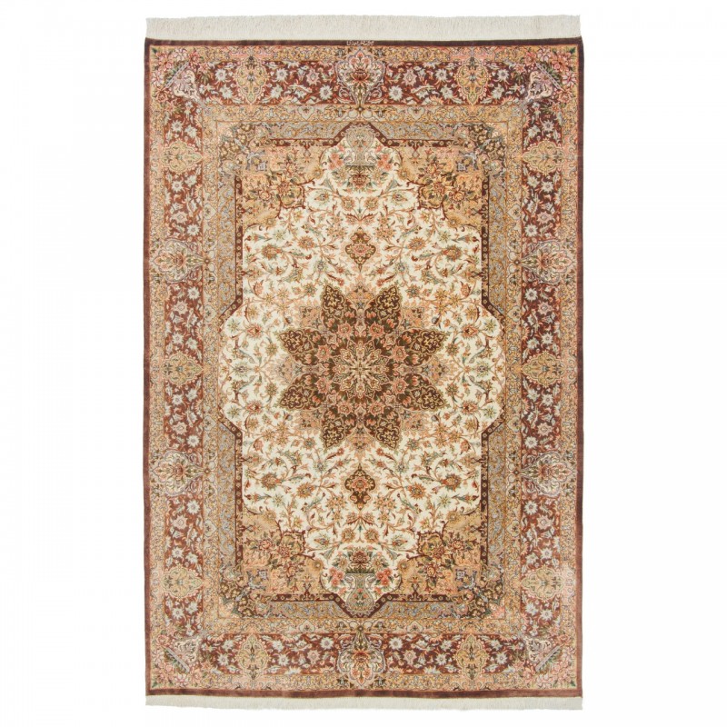 فرش دستباف طرح لچک ترنج تمام ابریشم قم 132 × 200 کد 10200463