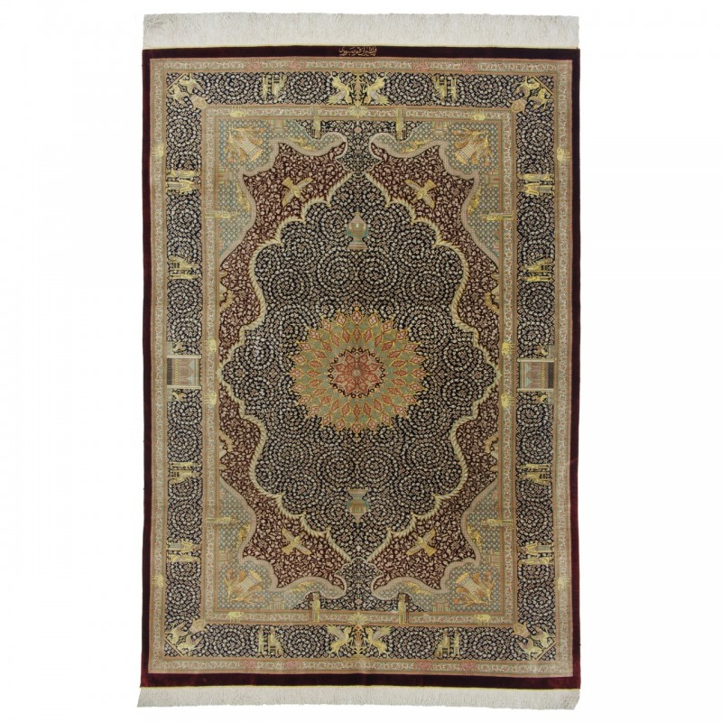 فرش دستباف طرح لچک ترنج تمام ابریشم سرخس 133 × 195 کد 10200464