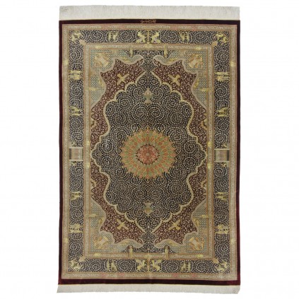 فرش دستباف طرح لچک ترنج تمام ابریشم سرخس 133 × 195 کد 10200464