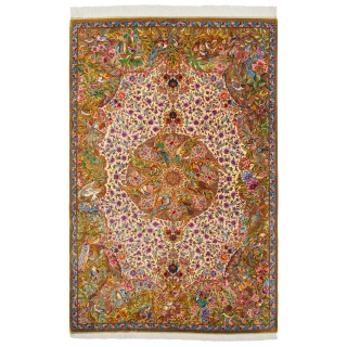 فرش دستباف طرح لچک ترنج تمام ابریشم قم 138 × 210 کد 10200466