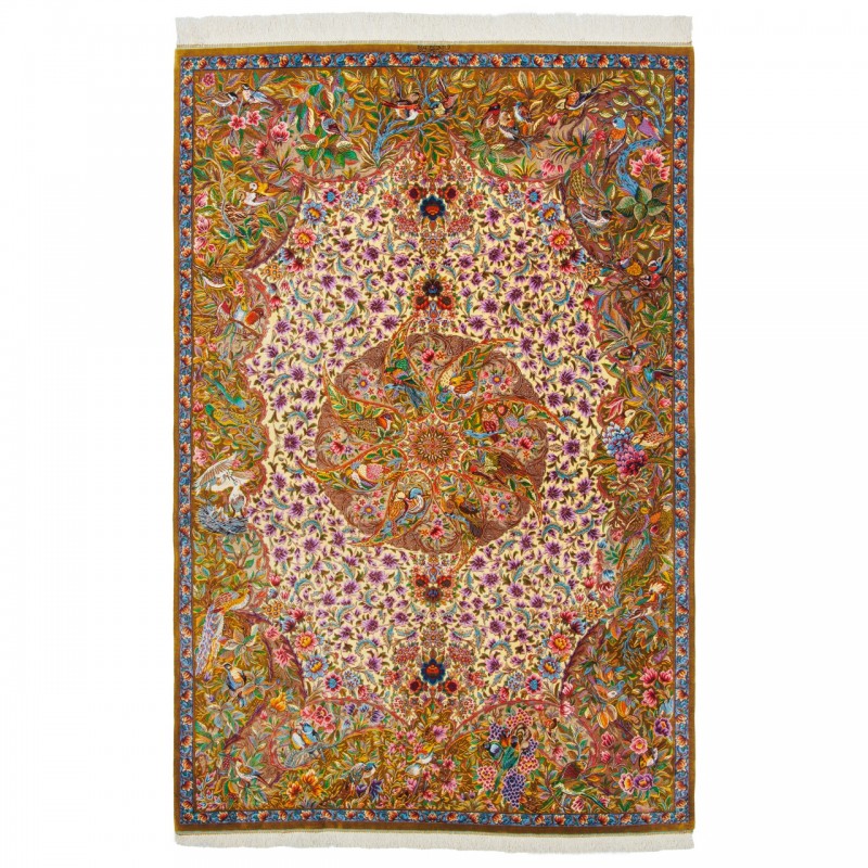 فرش دستباف طرح لچک ترنج تمام ابریشم قم 138 × 210 کد 10200466