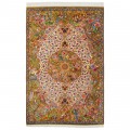 Handwoven Carpet, Corner Medallion Layout, All Silk, Qom, 138 × 210 cm Ref 10200466